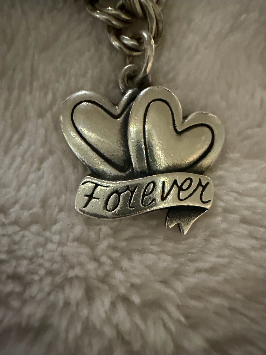 Silver 'Forever' Double Heart Charm Pendant - Women Jewelry